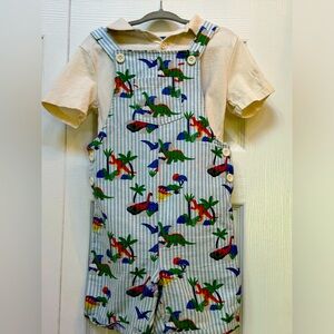Mini Boden Dinosaur overalls with matching shirt. Size 2-3